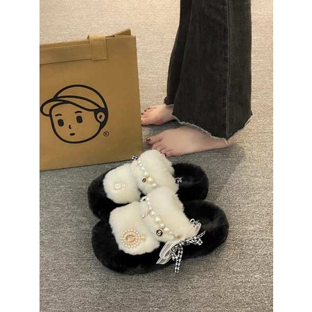 Dễ Thương Dép cotton Phối Lông Xinh Xắn Dành Cho Nữ