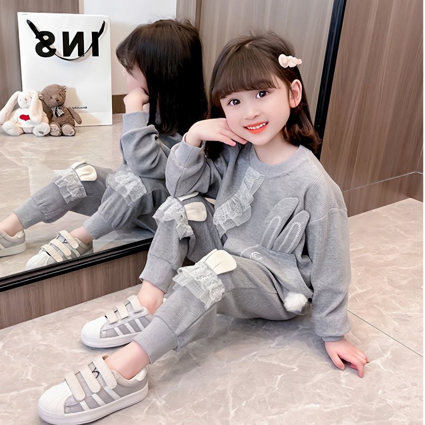 Set Đồ Thể Thao Hai Món Họa Tiết Hoạt Hình Thời Trang Xuân Thu 2023 Cho Bé Gái