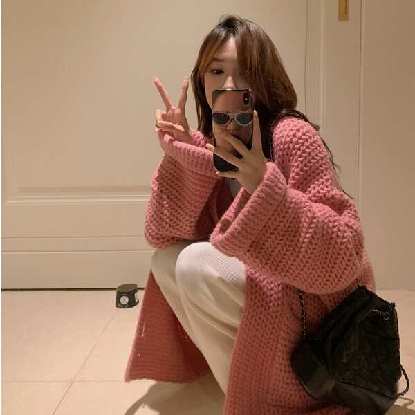 Áo Khoác cardigan Dệt Kim Dày Dặn Dáng Rộng Thời Trang Thu Đông Cho Nữ