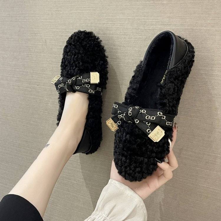 Giày Dép Lông Mary Jane Đế Mềm Thời Trang Hàn Quốc Dành Cho Nữ