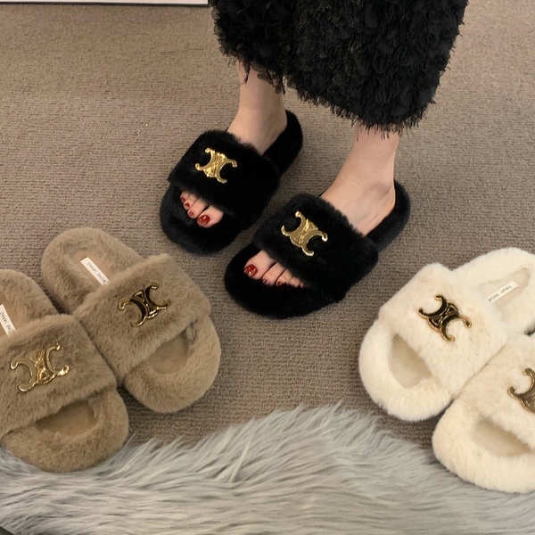 Dép cotton Đế Bằng Phối Lông Nhung Phong Cách Thời Trang Mới 2023