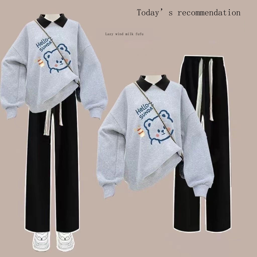 Set Áo Thun polo Có Cổ + Quần jeans Dài Thời Trang Nữ