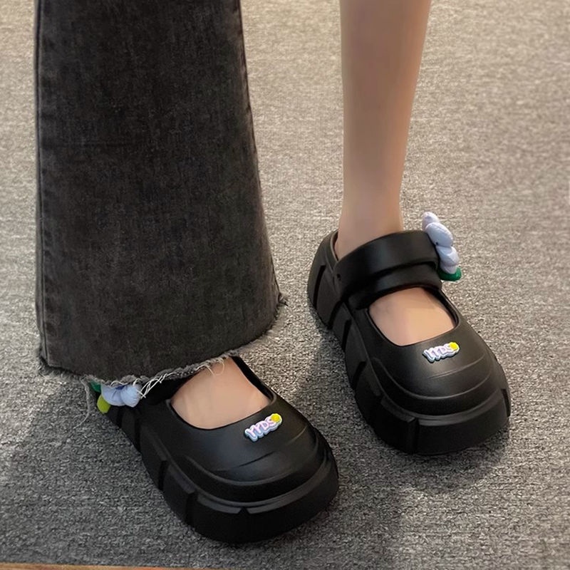 Dép Đi Trong Nhà Đế Dày Hở Ngón Đế Dày Tăng Chiều Cao Đính Hoa Dễ Thương Cho Nữ mary jane