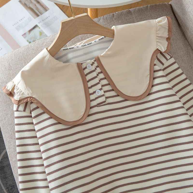 Áo Sweater Tay Dài Cổ Búp Bê Họa Tiết Kẻ Sọc Thời Trang Xuân Thu Mới 2023 Dành Cho Bé Gái