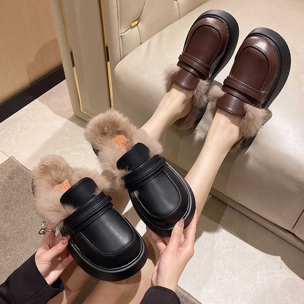 Dép Da cotton Đế Dày Thời Trang Mùa Thu Cho Nữ