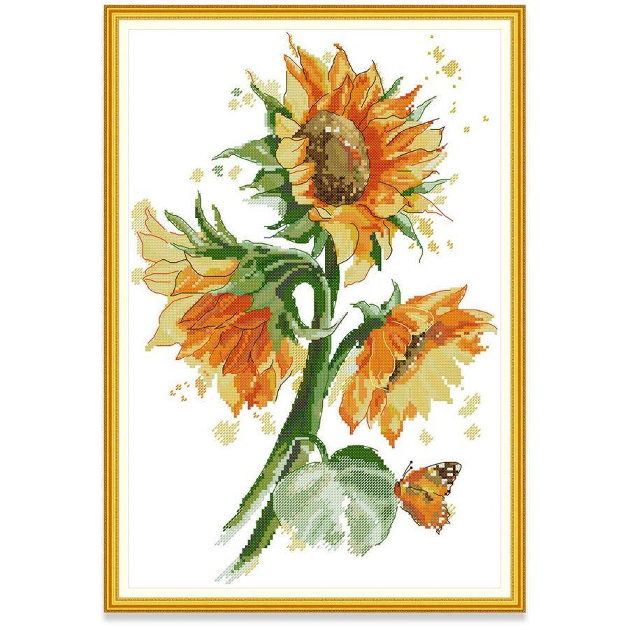 Tranh thêu chữ thập Hoa hướng dương Hoa Bộ thêu chữ thập, Vải in Vải không in 14CT 11CT