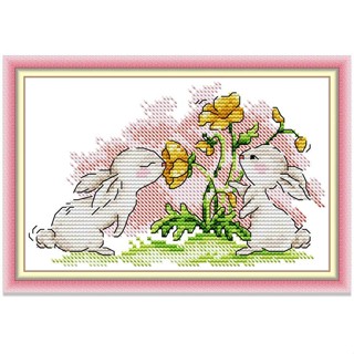  Tranh thêu chữ thập Con thỏ Dễ dàng Động vật 14 11CT Vải in 