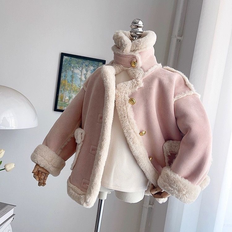 Áo Khoác Lông Dày Phong Cách Hàn Quốc Thời Trang Thu Đông Cho Bé Gái