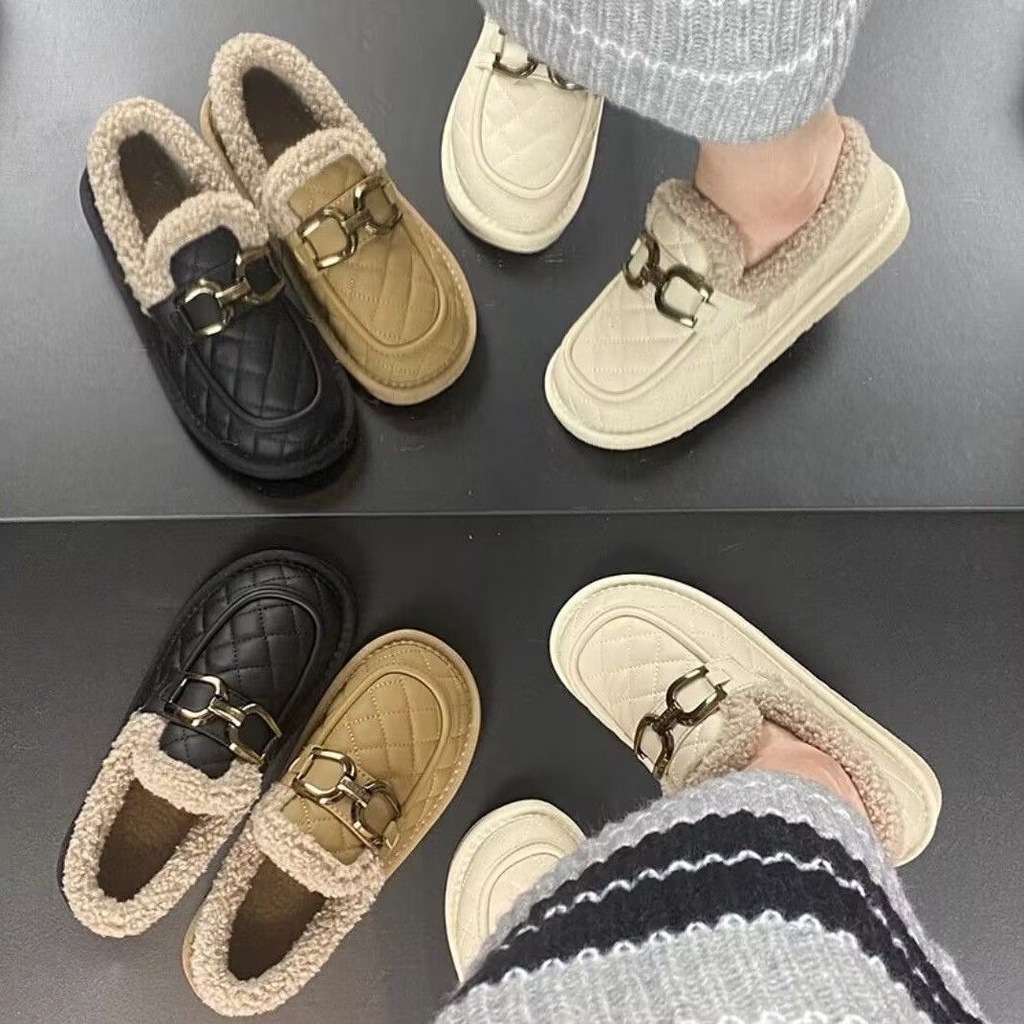 Giày Lười Phủ Lông Giữ Ấm Chống Thấm Nước Thời Trang Thu Đông Cho Nữ