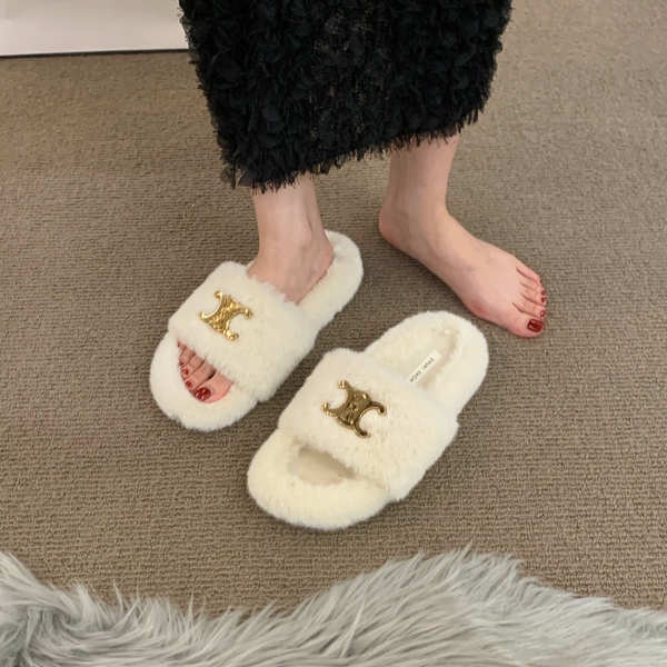 Dép cotton Đế Bằng Phối Lông Nhung Phong Cách Thời Trang Mới 2023