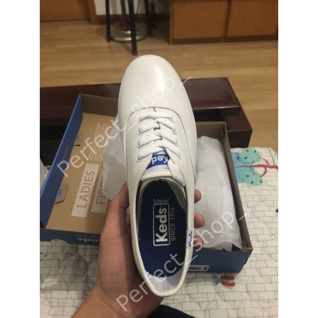🎉PROMO🎉🍒💯  Keds  Giày Da Thật Màu Trắng Thời Trang Thường Ngày Cho Nữ
