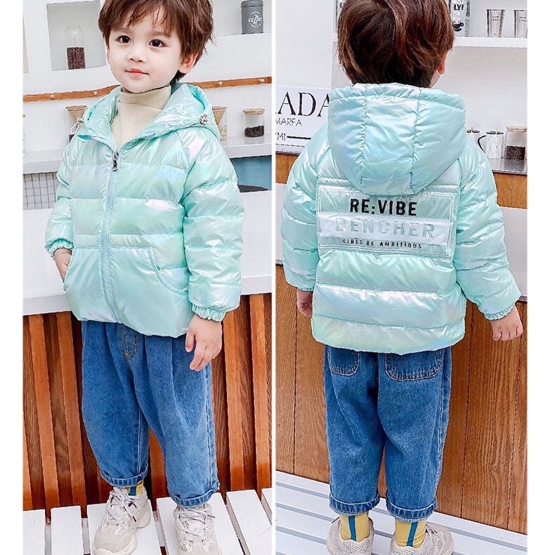 Áo Khoác Phao Dày Không Giặt Nhiều Màu Sắc Bóng Bẩy Cho Bé Trai Và Bé Gái