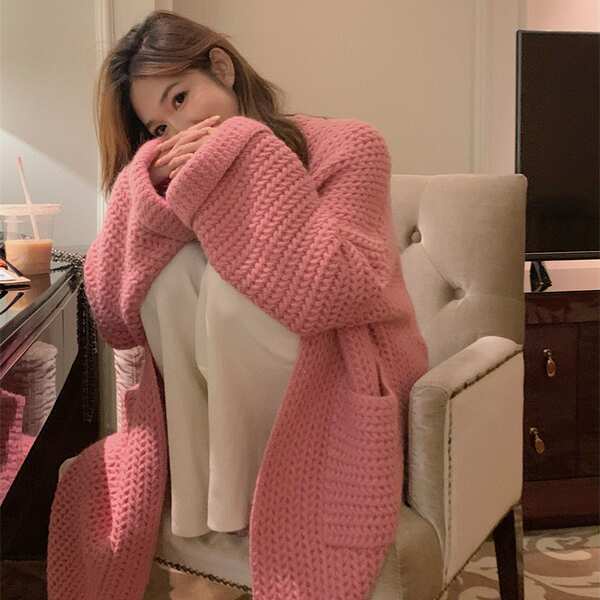 Áo Khoác cardigan Dệt Kim Dày Dặn Dáng Rộng Thời Trang Thu Đông Cho Nữ