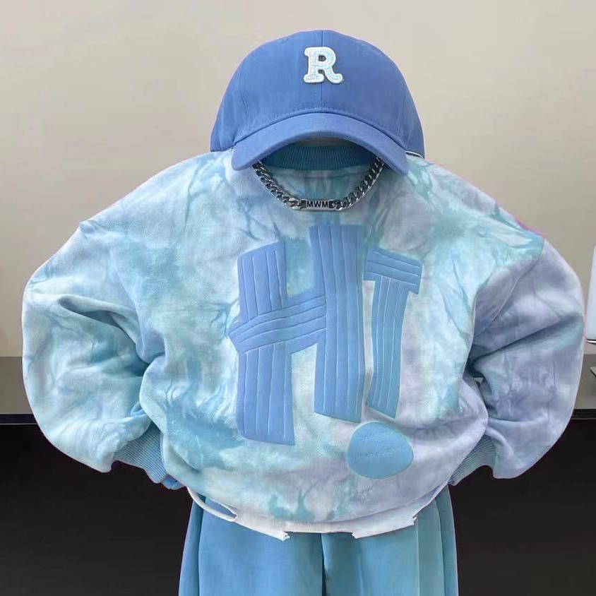 Hàng Có Sẵn Bộ Đồ Mùa Thu Thiết Kế Màu Nhuộm Cao Cấp Dành Cho Bé Trai h! Set Áo Nỉ Dài Tay In Chữ + Quần Dài Thời Trang Nữ