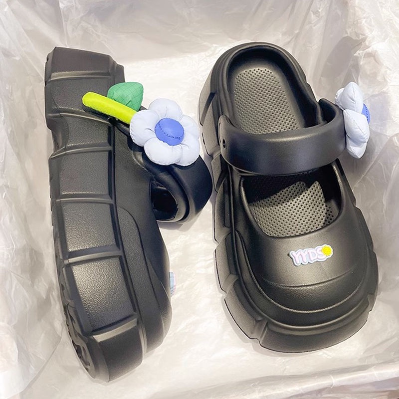 Dép Đi Trong Nhà Đế Dày Hở Ngón Đế Dày Tăng Chiều Cao Đính Hoa Dễ Thương Cho Nữ mary jane