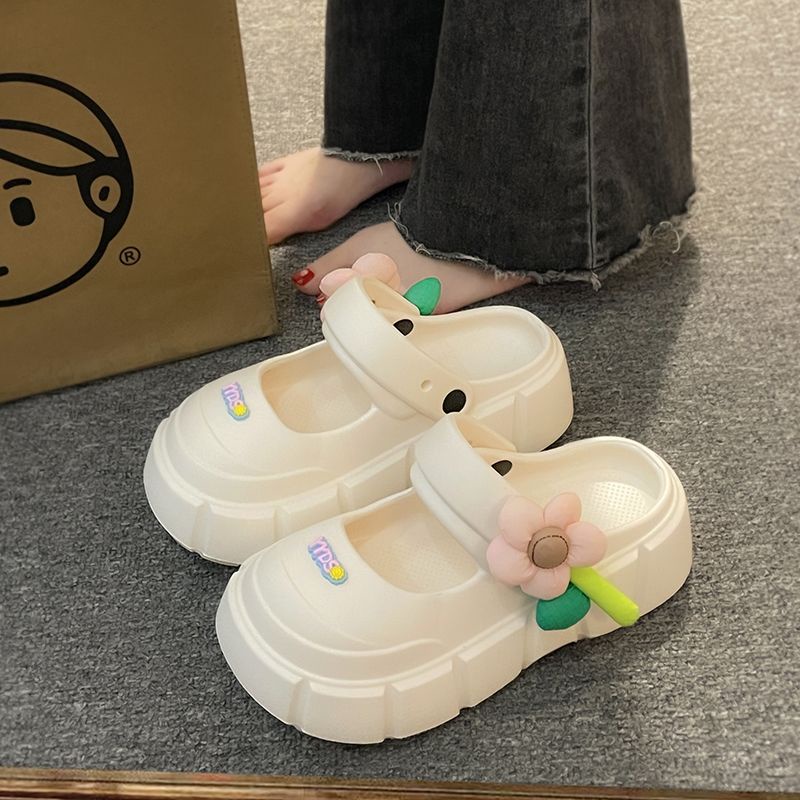 Dép Đi Trong Nhà Đế Dày Hở Ngón Đế Dày Tăng Chiều Cao Đính Hoa Dễ Thương Cho Nữ mary jane