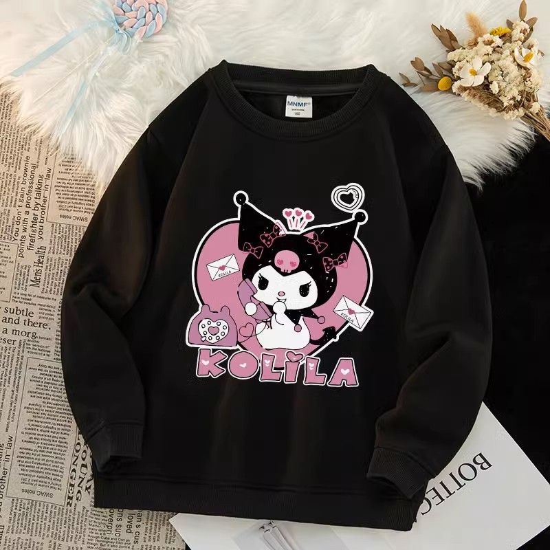 Áo Sweater Cổ Tròn Tay Dài Dáng Rộng In Hoạt Hình kuromi Thời Trang Thu Đông 2023 Cho Bé Gái