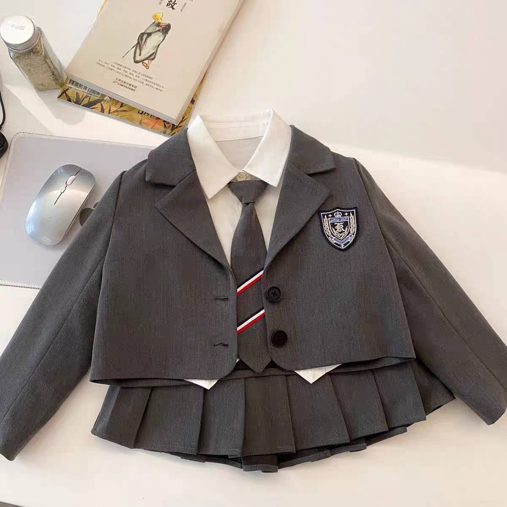 Bộ Áo Khoác + Chân Váy Xếp Ly Thời Trang Mùa Thu 2023 Cho Bé Gái