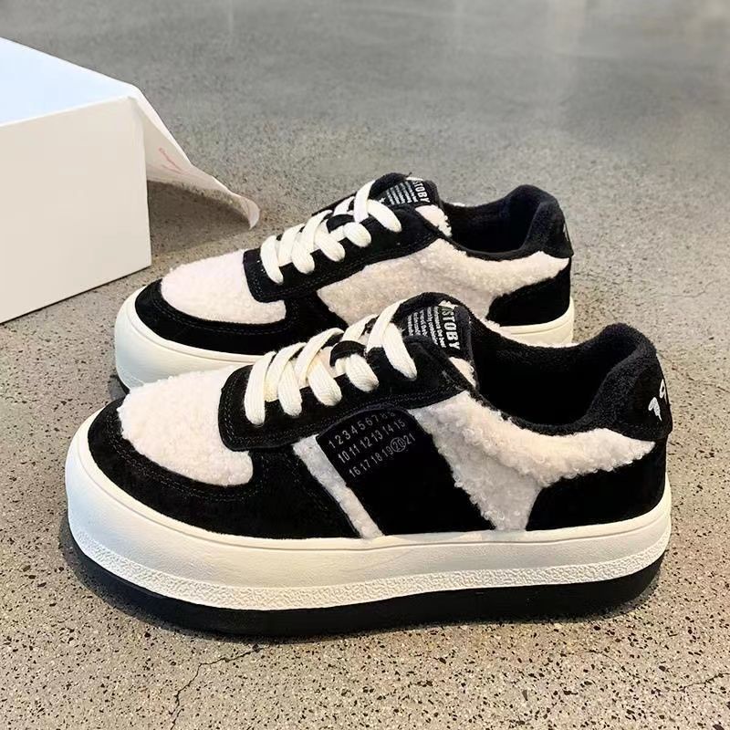Giày Thể Thao Lót Lông Cừu Dày Dặn Ấm Áp Thời Trang Thu Đông Cho Nữ