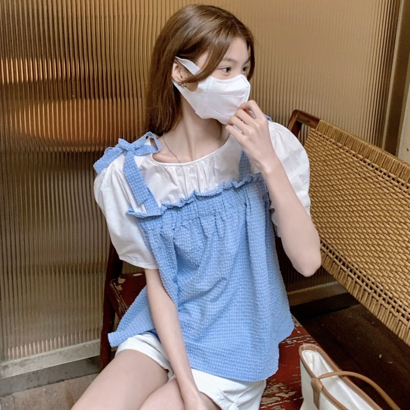 Áo Sơ Mi Cổ Tròn Giả Hai Lớp Thắt Nơ Phong Cách Hàn Quốc 2023 10.14