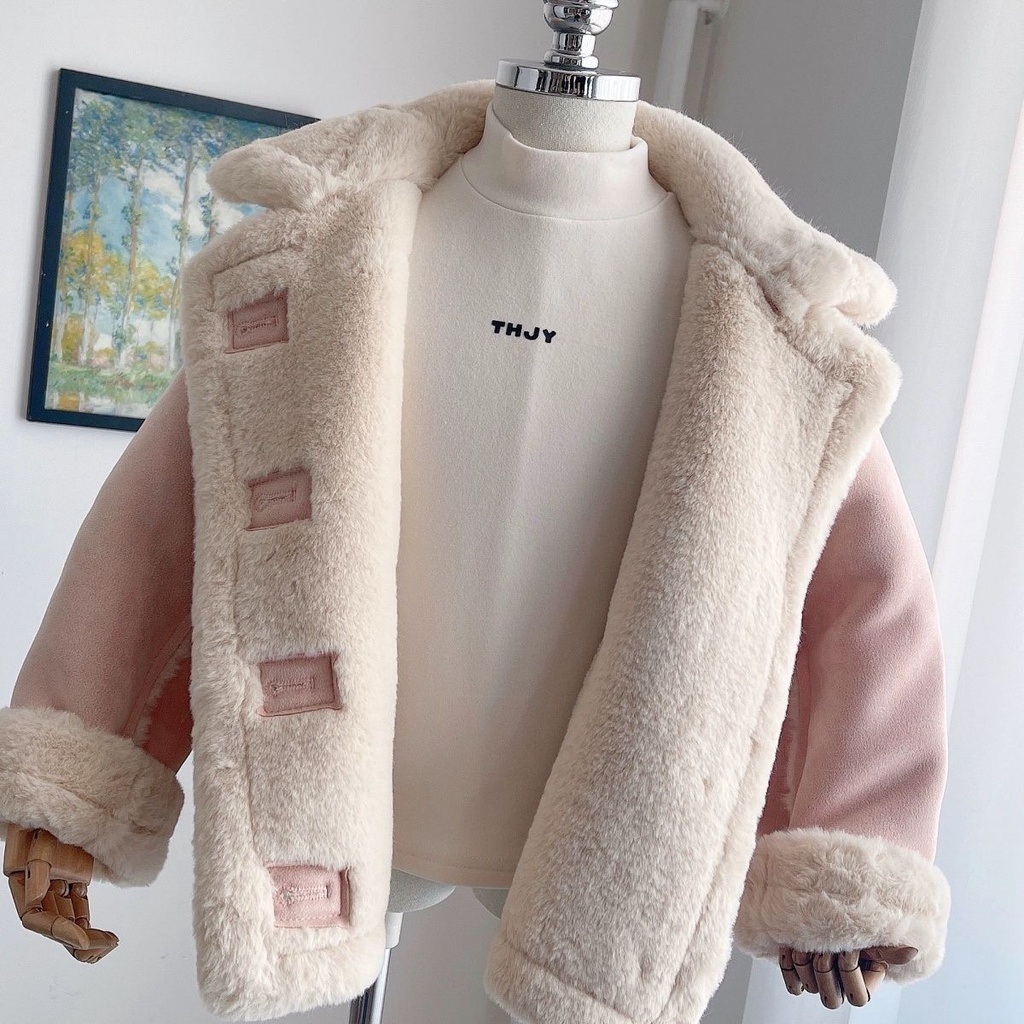Áo Khoác Lông Dày Phong Cách Hàn Quốc Thời Trang Thu Đông Cho Bé Gái