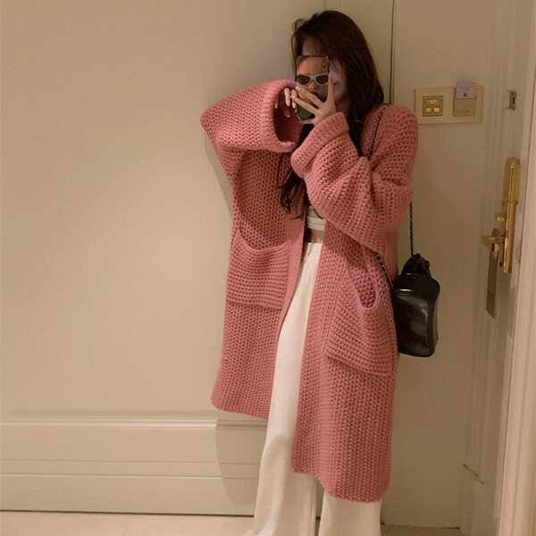 Áo Khoác cardigan Dệt Kim Dày Dặn Dáng Rộng Thời Trang Thu Đông Cho Nữ