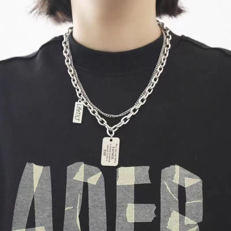 ✨Hàng Sẵn Sàng✨ Dây Chuyền Hai Lớp Mặt Vuông In Chữ Tiếng Anh Phong Cách Hiphop Đường Phố Cho Bé Trai Gái