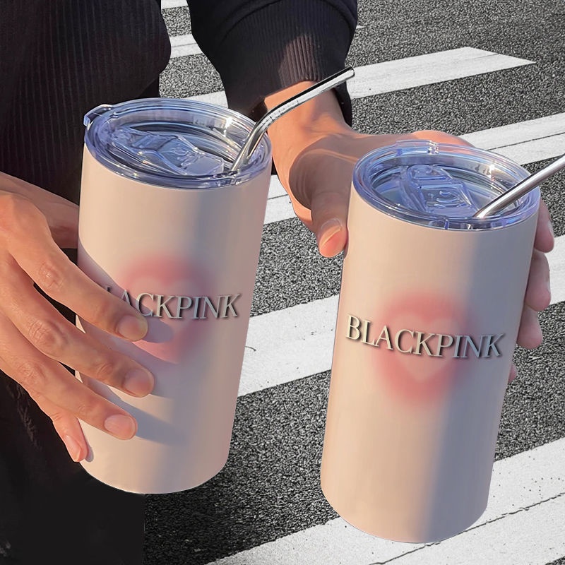 Cốc Giữ Nhiệt Bằng Thép Không Gỉ Có Ống Hút In Hình Nhóm Nhạc blackpink