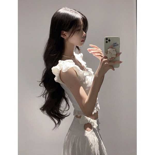 Chân váy dài chân váy dài bigsize Áo ngắn kiểu hot girl thiết kế phong cách ngây thơ mùa hè váy dài cạp cao tôn dáng váy hai chiếc thời trang nữ
