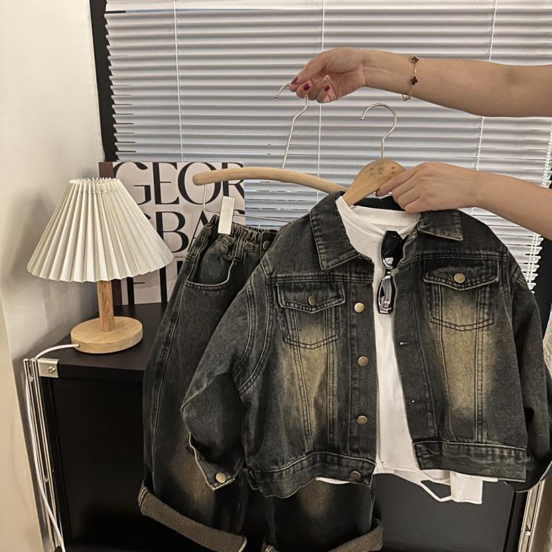 Bộ Áo Khoác denim Hai Món Dáng Rộng Phong Cách Hàn Quốc Thời Trang Xuân Thu 2023 Mới Cho Bé Trai Và Bé Gái