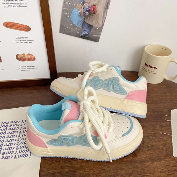 Giày thể thao nữ dopamine đế dày bánh mì thể thao giày trắng INS
