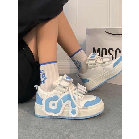 Giày thể thao nữ giày trắng đầu tròn đế dày Velcro