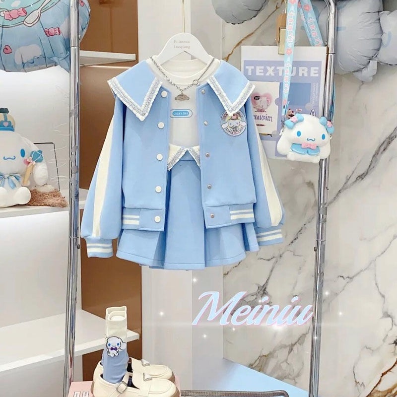 Áo Khoác Bóng Chày Và Chân Váy Xếp Ly Thời Trang Thu Đông Hàn Quốc Mới 2023 Dành Cho Bé Gái