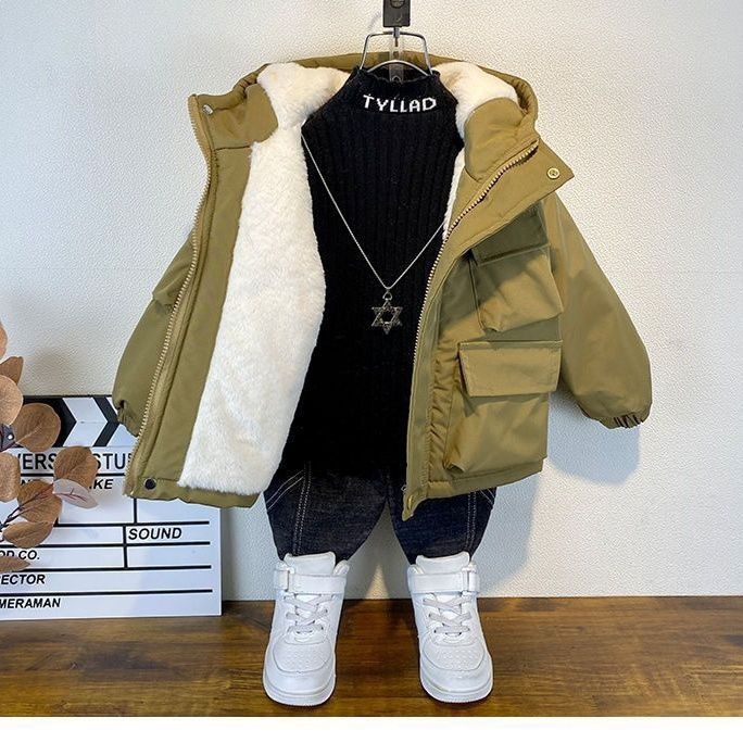 Áo Khoác cotton Phối Nhung Dày Phong Cách Thời Trang Thu Đông Mới 2023 Cho Bé Trai