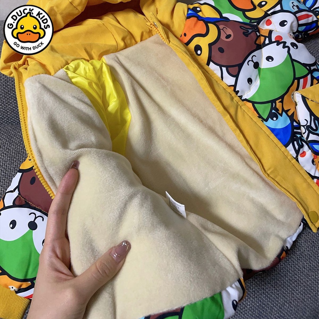 Quần Áo Đệm cotton Nhung Dày Lót Nhung Họa Tiết Vịt Vàng Hoạt Hình Cho Bé Trai Và Bé Gái