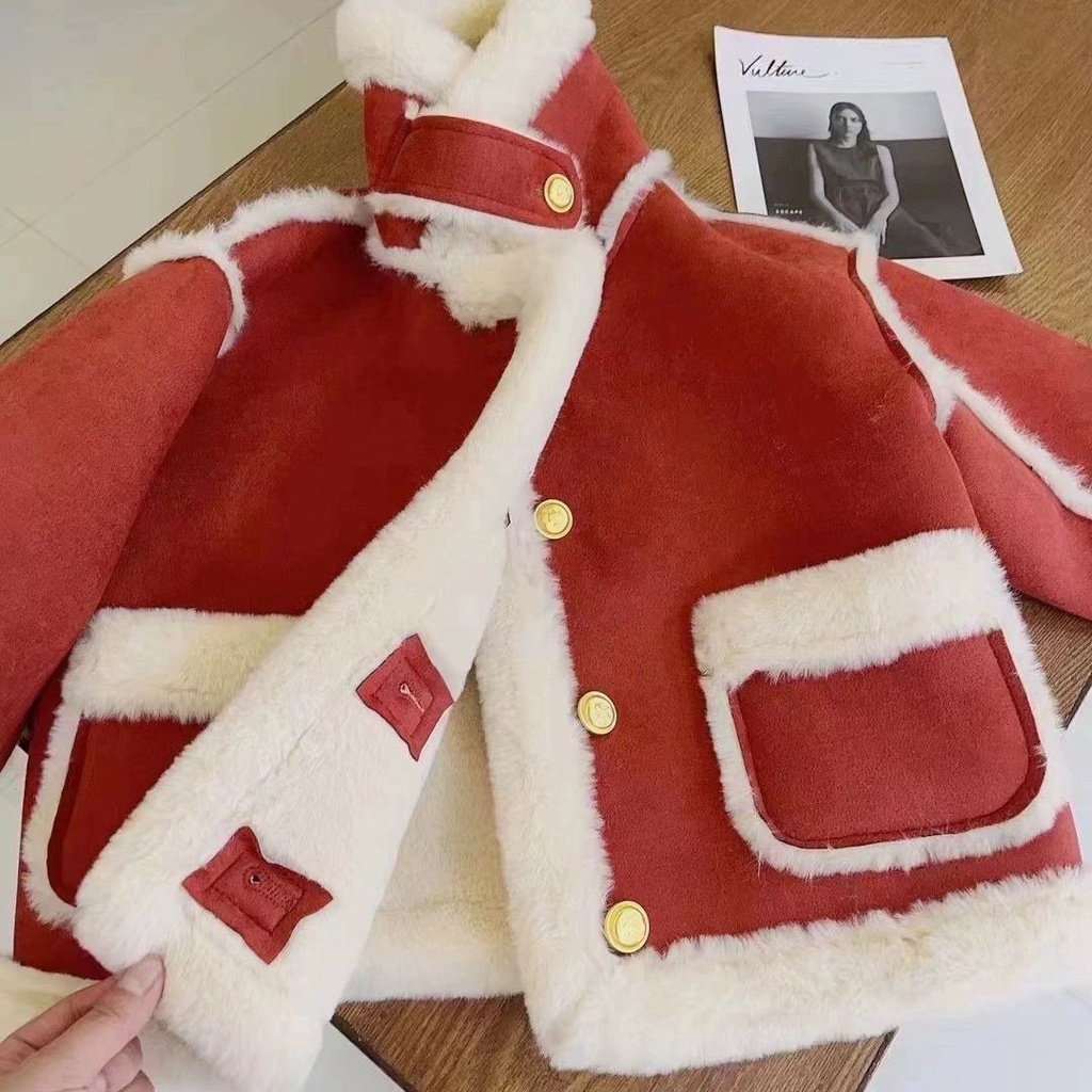 Áo Khoác Lông Dày Phong Cách Hàn Quốc Thời Trang Thu Đông Cho Bé Gái