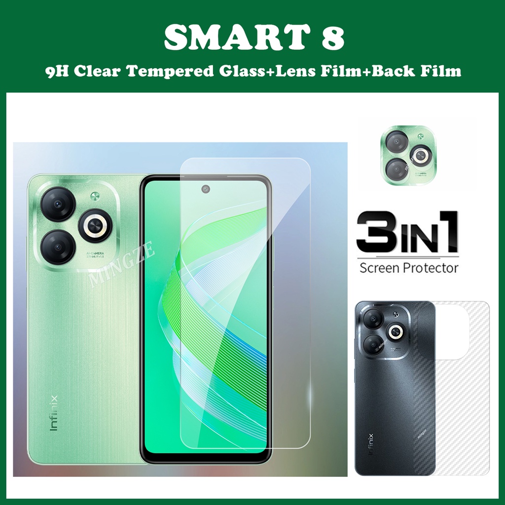 Kính Cường Lực 3 Trong 1 Chống Nhìn Trộm Thông Minh 8 + Miếng Dán Ống Kính + Phim Bảo Vệ Lưng