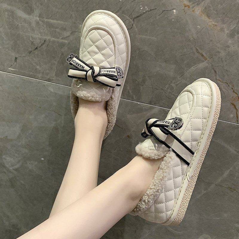 Giày Búp Bê Dép Bông Phối Lông Thời Trang Hàn Quốc Mary Jane Nữ