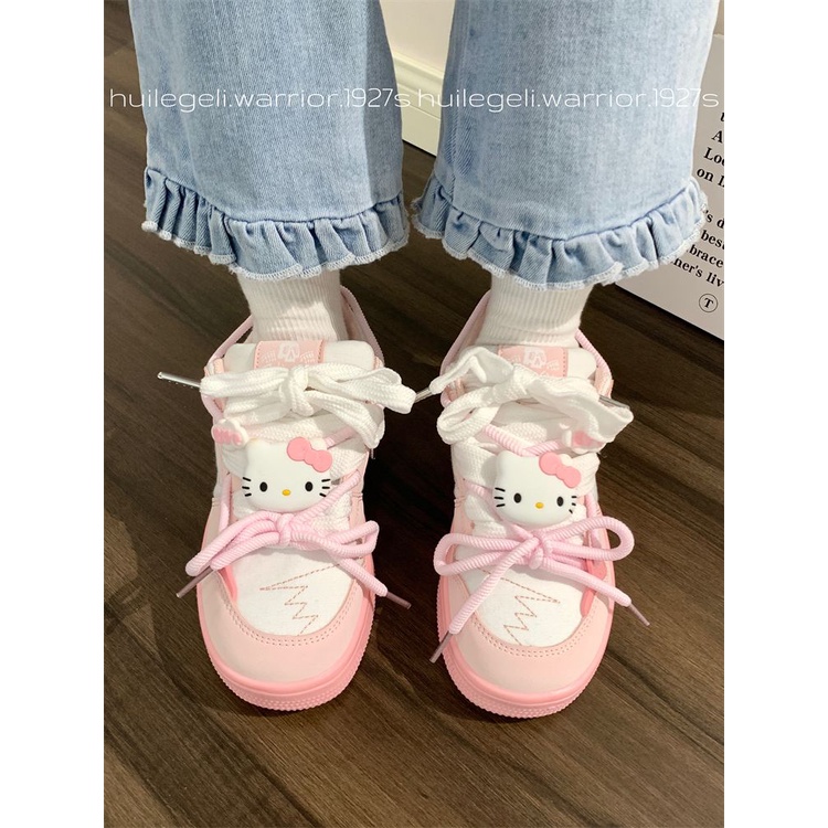Chính Hãng Giày Thể Thao Hình hello kitty Màu Trắng Hồng Dễ Thương Đa Ứng Dụng Cho Nữ Sinh niche
