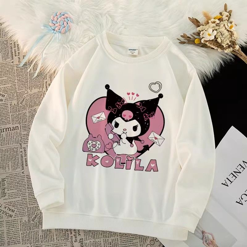 Áo Sweater Cổ Tròn Tay Dài Dáng Rộng In Hoạt Hình kuromi Thời Trang Thu Đông 2023 Cho Bé Gái