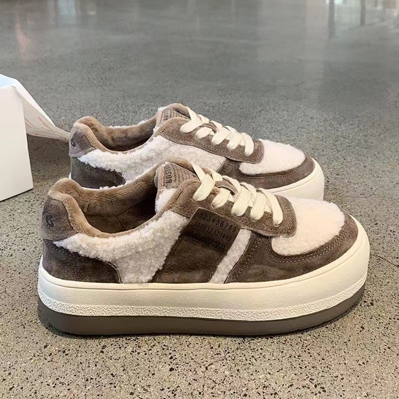 Giày Thể Thao Lót Lông Cừu Dày Dặn Ấm Áp Thời Trang Thu Đông Cho Nữ
