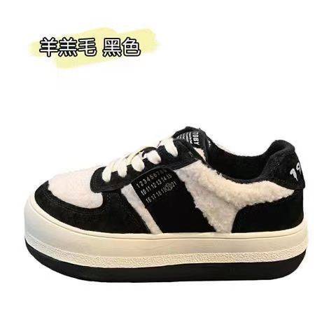 Giày Thể Thao Lót Lông Cừu Dày Dặn Ấm Áp Thời Trang Thu Đông Cho Nữ