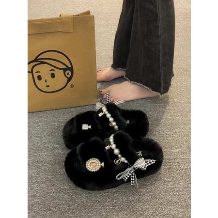 Dễ Thương Dép cotton Phối Lông Xinh Xắn Dành Cho Nữ