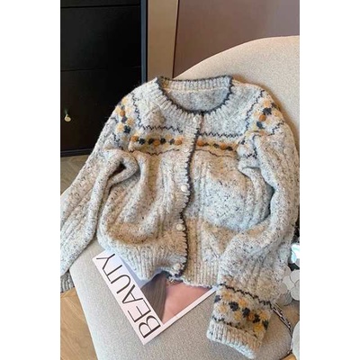 Áo khoác thom browne áo len thom browne Gió lười, áo khoác sáp mềm mại, áo thêu rộng rãi mùa thu đông, áo len siêu ưa cao cấp, áo cardigan dệt kim màu xám nữ