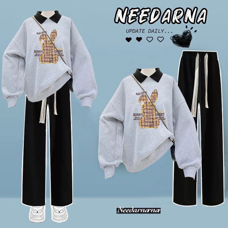 Set Áo Thun polo Có Cổ + Quần jeans Dài Thời Trang Nữ