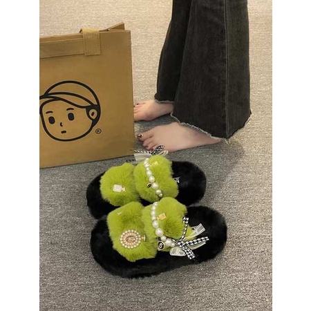 Dễ Thương Dép cotton Phối Lông Xinh Xắn Dành Cho Nữ