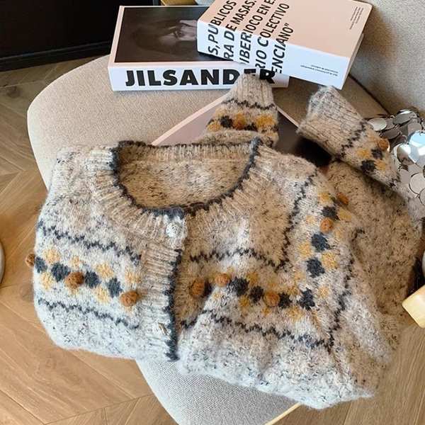 Áo khoác thom browne áo len thom browne Gió lười, áo khoác sáp mềm mại, áo thêu rộng rãi mùa thu đông, áo len siêu ưa cao cấp, áo cardigan dệt kim màu xám nữ