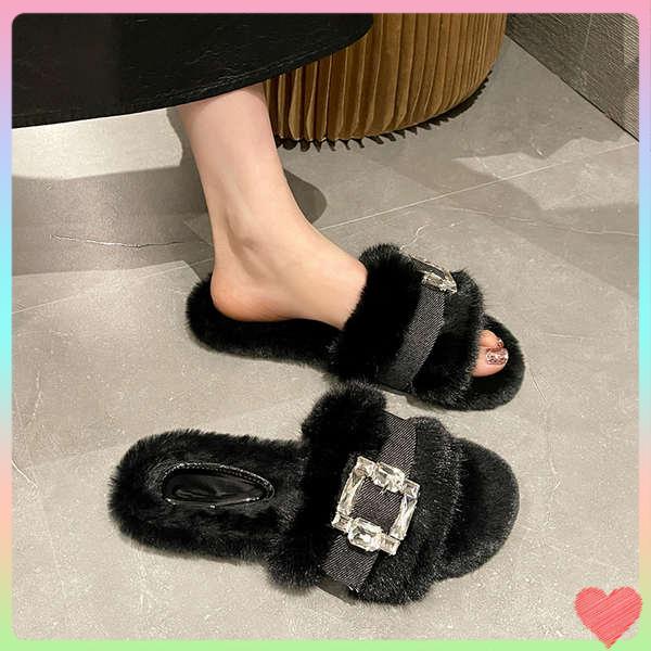 Giày Lông Đế Dày Đính Đá Thời Trang