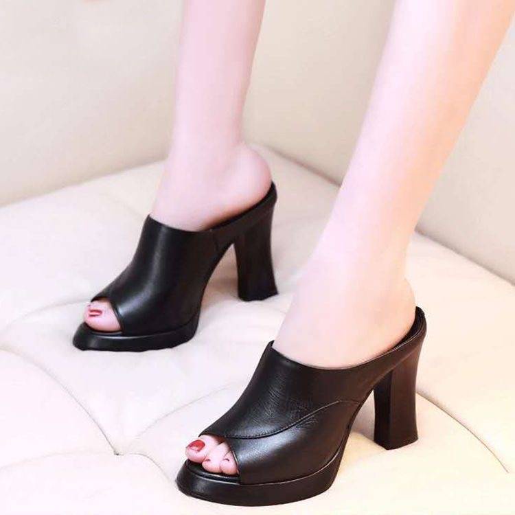 Dép Da Cao Gót Hở Mũi Đế Dày Thời Trang Quyến Rũ