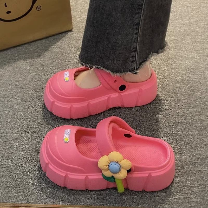 Dép Đi Trong Nhà Đế Dày Hở Ngón Đế Dày Tăng Chiều Cao Đính Hoa Dễ Thương Cho Nữ mary jane
